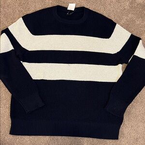 J Crew Navy and cream rugby stripe sweater
